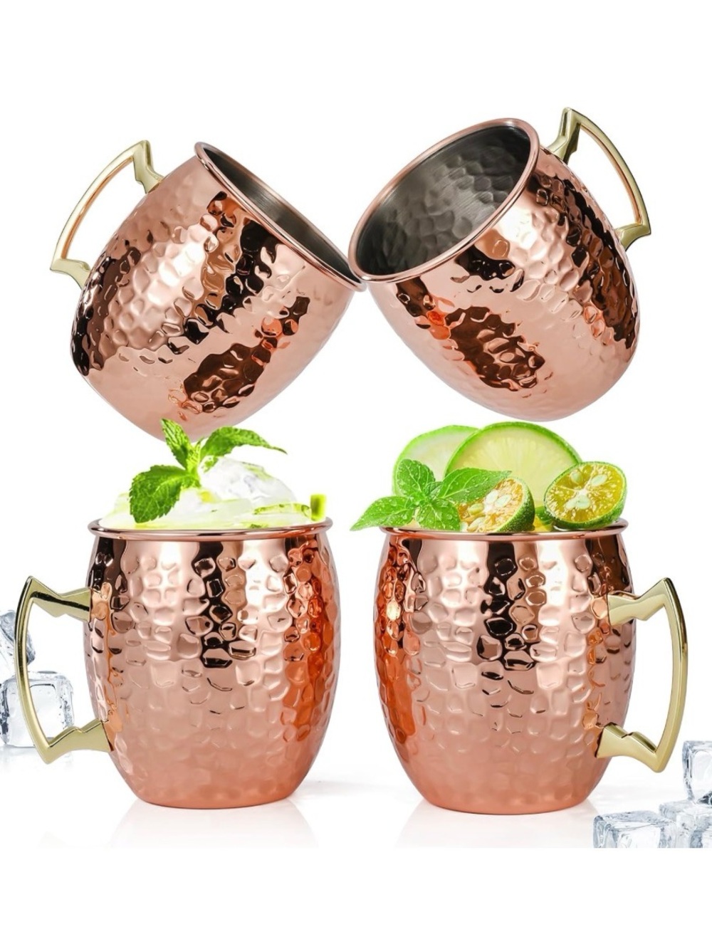 Hammered Copper Moscow Mule Mugs with Brass Handles - Set of 9